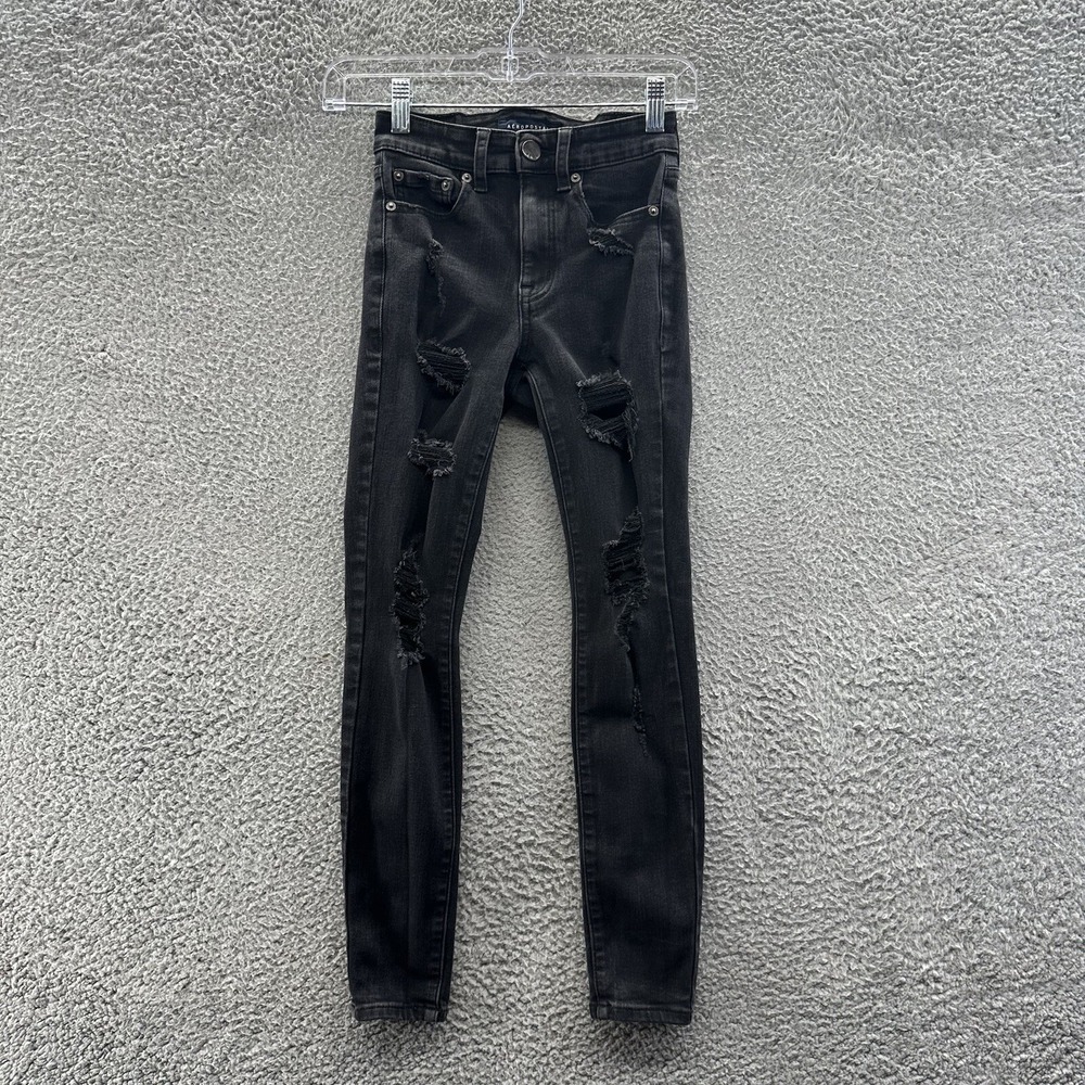 Aeropostale Jeans Juniors Size 00 Short Black High Rise Distressed Jeggings